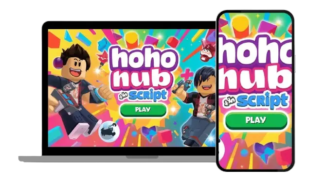 HOHO Hub Scripts - Official HOHO Hub Key 1 Hoho Hub Script image showing two animated characters and a Play button on a colorful background.